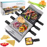 Dual Cheese Raclette Table Grill w Non-stick Grilling Plate and Cooking Stone- Deluxe 8 Person Electric Tabletop Cooker- Melt Cheese and Grill Meat and Vegetables at Once