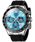 OLEVS Mens Watches Diamond Chronograph Analog Quartz Waterproof Multifunctional Moon Phase Silicone Dress Wrist Watch