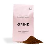 Grind Decaf House Blend Ground Coffee – 1kg Bag – 100% Arabica – Natural Decaffeination Process – Suitable for Cafetière, Moka Pot, AeroPress and Filter Brew – Locally Roasted – Medium Roasted