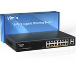 VIMIN 16-Port Gigabit Ethernet Switch with 2 Uplink 1000Mbps Ports, 18-Port Unmanaged Gigabit Network Switch, VLAN, Metal Case, 19 inch Rack-Mount, Plug and Play