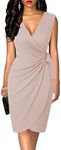 oten Women's Sexy V Neck Cap Sleeve Sheath Ruched Work Cocktail Wedding Short Dress with Tulip Hem Nude XX-Large