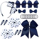 Whaline 20Pcs Back to School Uniform Hair Bows Set Navy Blue White Multi-styled School Bows Hair Clips Accessories with Headband Hair Ties Snap Hair Clips for Female Student Supplies