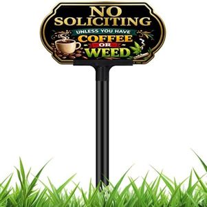 Funny No Soliciting Yard Sign for Home, No Soliciting Sign for Front Door Decor, 10 x 5 Inch Heavy Duty 40 Mil Aluminum UV Printed Weatherproof Novelty Sign with Adjustable 24"/37" Stake, Fence or Wall Mount