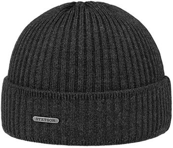 Stetson Parkman Knitted hat for Ladies/Men - 100% Merino Wool Winter Cap - Made in The EU - One Size 54-62 cm Turn-Up Cap - Woolen Cap for Autumn/Winter - Ribbed Cap Anthracite One Size
