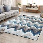 Monochrome Blue Grey Cream Floor Area Traditional Soft Rug Carpet (300x200cm)