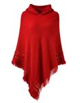 Ferand Ladies' Hooded Cape with Fringed Hem, Crochet Poncho Knitting Patterns for Women, One size, Red