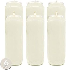 Hyoola 9 Day White Prayer Candles - 7" Tall Pillar Candles for Religious, Memorial, Party Decor, Vigil and Emergency Use - Vegetable Oil Wax in Plastic Jar Container, 6 Pack