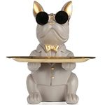 Modern Decor Resin Bulldog Tray Statue Tray Storage Key Holder Candy Jewelry Earrings Tray Suitable for Home Decor Modern Art Dining Table Decor Office Small Object Tray (Grey)