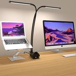 iZELL 154LED Desk Lamp Clamp with Adapter, 3 Color& 10 Brightness LED Desk Light Eye Care Dimmable Clip on Lamp for Reading, Office, Crafts, Nails, Bedside-Double Heads