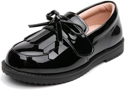 DADAWEN Girl's Loafers Slip On Tassel Oxford Shoes Flats Round Toe School Uniform Dress Shoes (Toddler/Little Kid/Big Kid) Black US Size 9 M Toddler