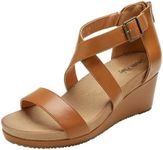 DREAM PAIRS Women's Camel Pu Open Toe Buckle Ankle Strap Summer Platform Wedge Sandals Size 6 M US Nini-2