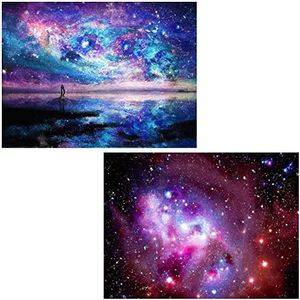 Ginfonr 5D DIY Diamond Art Painting by Number Kits Aurora Stars Full Drill, Starry Sky Paint with Diamonds Art Space Rhinestone Cross Stitch Craft Decor (10x14inch, 2 Pack)