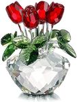 H&D HYALINE & DORA 4.5inch Spring Bouquet Crystal Glass Flowers Red Rose Figurine Ornament Gift-boxed
