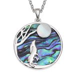 Kiara Jewellery Reversible Hare Gazing At Moon Pendant Necklace On A Disc Of Green Paua Abalone Shell & Mother Of Pearl Moon, on 18" Trace Chain.