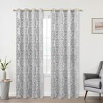 Grey and White Geometric Moroccan Patterned Curtains 84 Inches Long for Bedroom 2 Panels 50% Blackout Room Darkening Damask Modern Stylish Curtains for Living Room 84 Inch Length Light Gray