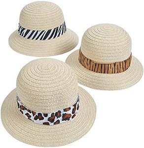 Fun Express Safari Hats for Adults with Animal Print Band (set of 12) Straw Costume and Party Hats - VBS Vacation Bible School Supplies/Decor