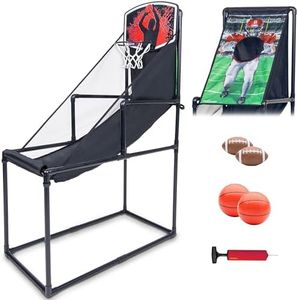 GoSports 2 in 1 Basketball Hoop & Football Toss Target Arcade Game - Indoor & Outdoor Toy Hoop for Kids Ages 3-8 - Includes 2 Basketballs, 2 Footballs, and Pump