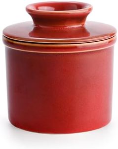 Jersinwei French Butter Dish, Butter Crock for Counter with Water Line, Ceramic Butter Keeper for Spreadable Butter - Chrismas Gift Home Kitchen Decor - Reactive Glaze Collection - Classic Red