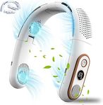 FAYHIJUN Portable Neck Fan Bladeless Rechargeable 5000 mah 3 Speed Personal Wearable Hanging Neck Air conditioner 4 Turbo Motor LED Display Gift for Men Women Indoor Outdoor (White-upgrade foldable)