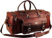 Hulsh Leather Duffle Bags for Men 24 Inch | Vintage Brown Genuine Leather Travel Bags for Mens Overnight Weekend | Best Full Grain Leather Luggage Duffel Carry On Weekender Sports Gym Bag for Women