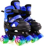 Ceestyle Adjustable Quad Roller Skates Kids, Illuminating Light Up Wheels, With Built In Adjusters Kids Roller Boots for Boys and Girls, Blue S