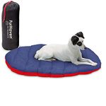 Furhaven Small Dog Bed Trail Pup Travel Pillow Mat w/Stuff Sack, Washable - Flame Red/True Blue, Small