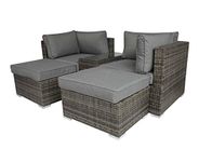 Charles Bentley 2/3 Seater, Multi-Use Rattan 4 Seater Lounge Set, Love Seat, Footstool, Or Day Bed, Grey, 5 in 1 multifunctional, Seat, Easy To Clean, Trendy, Indoor, Outdoor, Garden, (73x73x64cm)