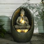 Tankana Water Fountain Outdoor Half-Encased Egg-Shaped Zen Buddha Fountain Indoor with Light Pump, Tranquil Relaxing Water Feature for Home Garden Patio Yard Balcony & Meditation Room, Brown