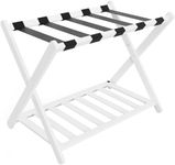 HonyQiShuo Luggage Rack, Folding Luggage Rack for Guest Room, Bamboo Suitcase Stand with Unique Magnetic Locking, Luggage Stand with Storage Shelf for Hotel, Bedroom, Guest Room, White, WT01XLG1