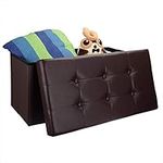 SortWise Folding Storage Ottoman Coffee Table Foot Rest Stool/Bench Seat, Faux Leather (Brown, 30" x 15" x 15")