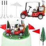 Leitee 21 Pcs Golf Cake Topper Golf Cake Decoration Golf Cupcake Topper Include Mini Golf Cart Toy Red Flag Golf Ball Green Tree Golf Club Sun Umbrella for Golf Themed Birthday (Red,Classic)