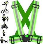 SAFETYZONE High Visibility Protective Safety Reflective Vest Belt Jacket, Night Cycling Reflector Strips Cross Belt Stripes Adjustable Vest - Green UNIVERSAL