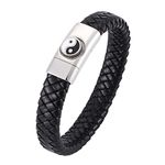 AmDxD Men's Bracelet Stainless Steel PU Leather Bangle for Men X Shape Bangle for Men Wrist Chain Stainless Steel with Magnetic Clasp, 18.5 centimeters, Faux Leather, Without zirconia