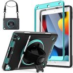 JETech Case for iPad 10.2-Inch (9th/8th/7th Generation, 2021/2020/2019) with Built-in Screen Protector, Protective Shockproof Rugged Tablet Cover, 360° Rotating Hand Strap Stand (Blue)