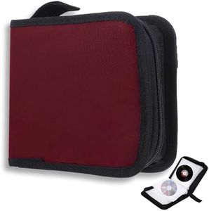 QHKLEW CD Bag, CD DVD Discs Storage Bag for 40 Discs, DVD Disc Storage Bag with Zip, Oxford Handbags, Folder for Storage, Space Saving for Car and Home, Red