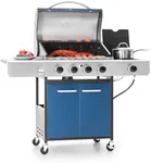 Captiva Designs 4-Burner Propane Gas BBQ Grill with Side Burner & Porcelain-Enameled Cast Iron Grates, 42,000 BTU Output Barbeque Grill for Outdoor Cooking Kitchen and Patio Backyard Barbecue, Blue