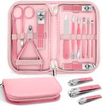 BLESWIN Manicure Pedicure Set, 12 Pcs Nail Care Kit for Women, Mens Nail Grooming Kit, Manicure & Pedicure Tools & Accessories, Pink Nail Kit Manicure Set Luxury Leather Case for Home Salon Use