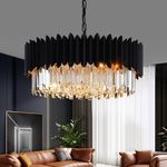 Black Crystal Chandelier 23.62'' K9 Crystal Round Pendant Light Chandelier Ceiling Light Flush Mount Ceiling Light 10-Light 5-Tier Large Modern Crystal Chandelier for Dining Room Living Room Bedroom