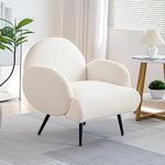 White Accent Sherpa Chair for Living Room Bedroom Reading Comfy Modern Armchair with Black Metal Legs Mid-Century Sofa Chair