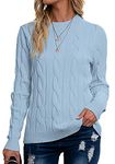 Breampot Women Cable Knit Jumper Casual Basic Long Sleeve Pullover Sweater Tops(Blue,Medium)