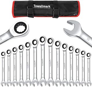 Towallmark 14-piece Ratchet Wrench Set Metric 6-19mm, Ratcheting Wrench Set, Fixed Head Ratcheting Combination Wrench Set, Chrome Vanadium Steel, w/Rolling Pouch