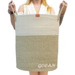 GOCAN large tall sturdier Laundry Hamper Basket Woven Storage Baskets for clothes Pillows Blanket Toy in living or bed room decoration H50XD38cm borwn/beige