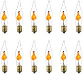 Sunlite 01506-SU Petite Chandelier Flicker Flame Light Bulb Candelabra Base, orange, E12, Clear, 12 Pack, 3 watts