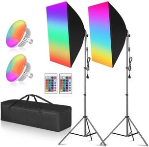 MSKIRA Softbox Lighting Kit Professional Photography 2x150W 3200-6000K Dimmable RGB Soft Box Lights LED Continuous Light Studio Equipment with Remote Control for Portrait Product Fashion Shooting