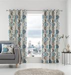 Fusion - Duck Egg Retro Vector Circle Curtains W90 x L90 (229 x 229cm) - 2x Panels - 100% Cotton - Geometric Eyelet Curtains in Duck Egg - Crescent Shape Curtains & Drapes for Bedroom/Living Room