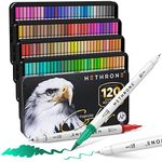 Hethrone 120 Colors Art Markers Set - Dual Tip Brush Pens Fine Tip Markers for Adults for Coloring Books Calligraphy Lettering (120 Colors White)