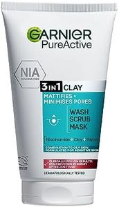Garnier Pure Active 3in1 Clay Mask-Wash-Scrub 150ml, With Clay, Eucalyptus & Salicylic Acid, Face Cleanser For Oily Skin, Packaging May Vary