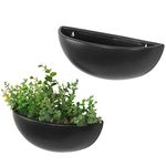 MyGift 12 Inch Matte Black Ceramic Half-Moon Wall Mounted Planter, Set of 2