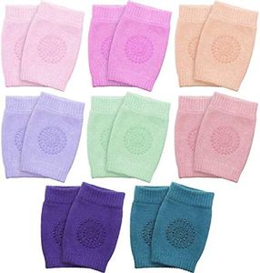 SATINIOR 8 Pairs Unisex Baby Crawling Anti-Slip Knee Pads Toddler Knee Protectors Learn to Crawl Socks Leg Warmers, Pink Purple Green Series, 4.7 x 3.5 inches (before stretching)