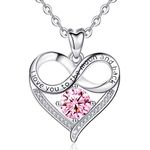 INFUSEU Heart Infinity Necklace October Birthstone Jewelry for Women Teen Valentines Anniversary Birthday Gifts for Her I Love You to the Moon and Back Pendant Pink Cubic Zirconia